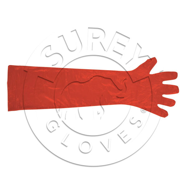 Polyethylene glove with cuff transparent red